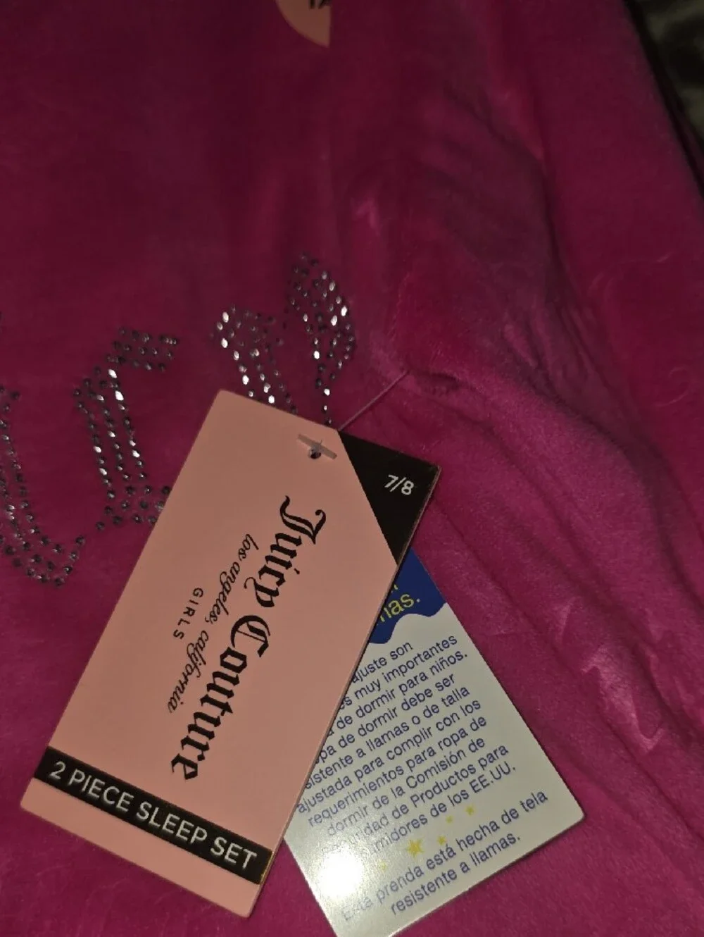 Juicy Couture Girls Bright Pink Velour Pajama Set with Sparkle Logo